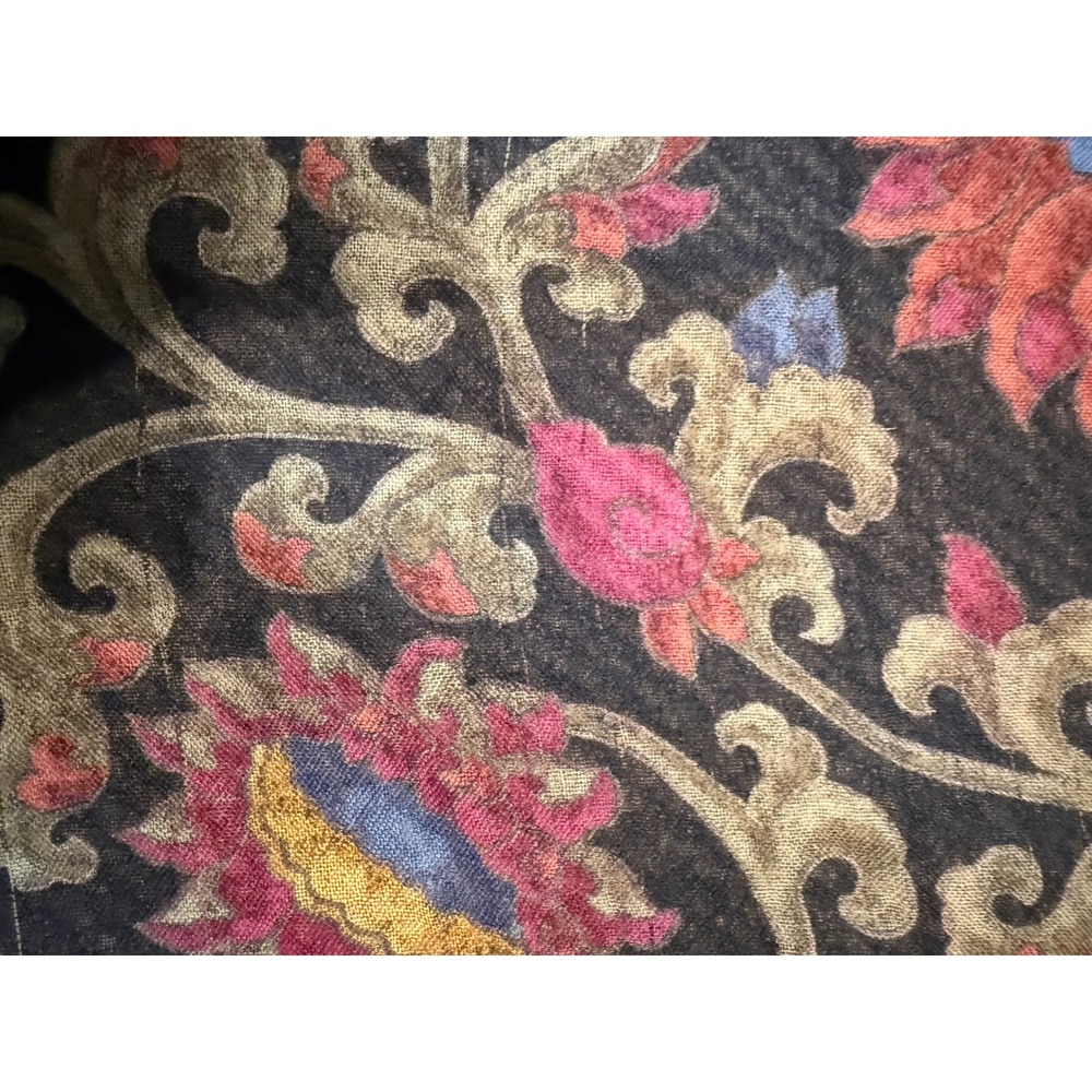 Vintage Loro Piana Cashmere Silk Shawl 55x55 Black Floral Fringe READ - Picture 2 of 12